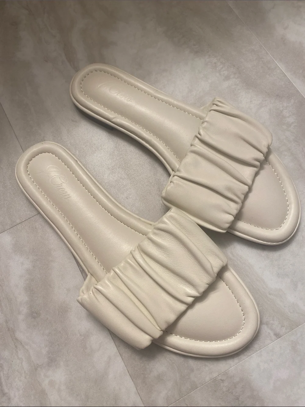 NWOT J. Crew Cream Ruched Slide Sandals